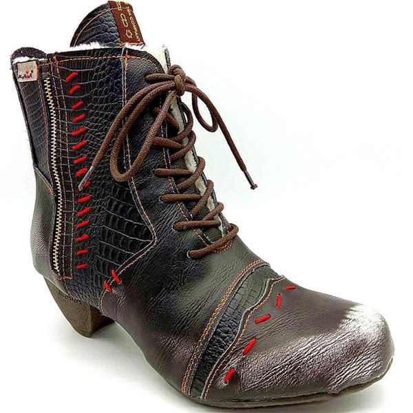

boots 2021 fashion leather shoes leisure short women hairy with shoelaces zipper design, Black