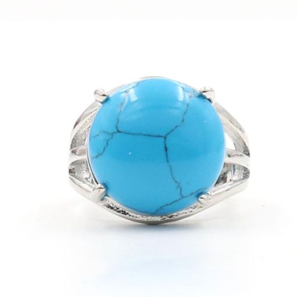 

cluster rings yjxp adjustable engagement for anniversary party gift trendy silver plated round blue turquoises stone charms jewelry, Golden;silver