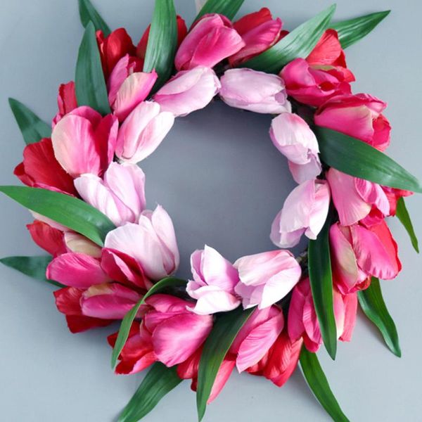 

decorative flowers & wreaths 1pc simulation flower wreath tulip garland wedding decoration party supplies for door wall showcase decor (rosy