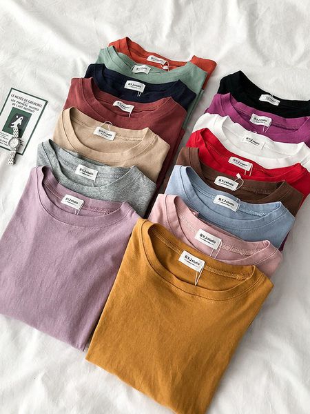 

2021 new plain cottons t-shirt summer casual o-neck cotton tees ladies fashion solid short sleeve t-shirts for women ma9p, White