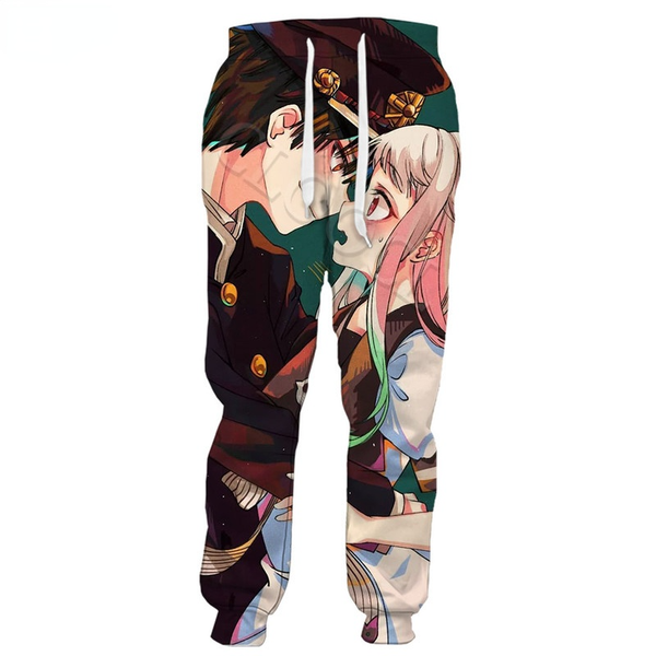 

cloocl toilet-bound hanako-kun 3d printed pants women elastic casual trousers ladies gym sports clothes teens girls hip-hop style capris, Black;white