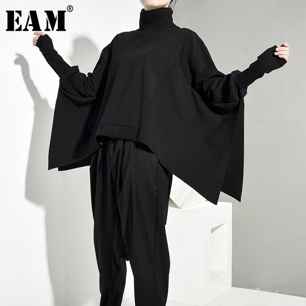 

[eam] loose fit black oversize back long sweatshirt new high collar long sleeve women big size fashion spring autumn oa8690 201201