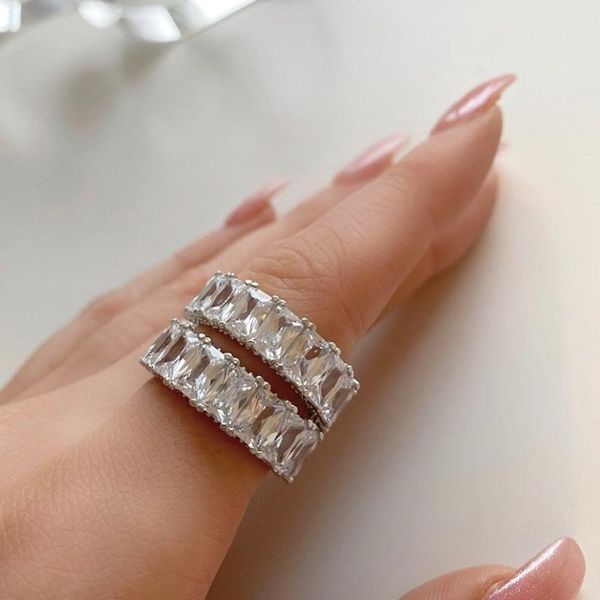 

wedding rings elegant silver gold color rhinestone crystal ring wide love for women engagement jewelry gifts, Slivery;golden