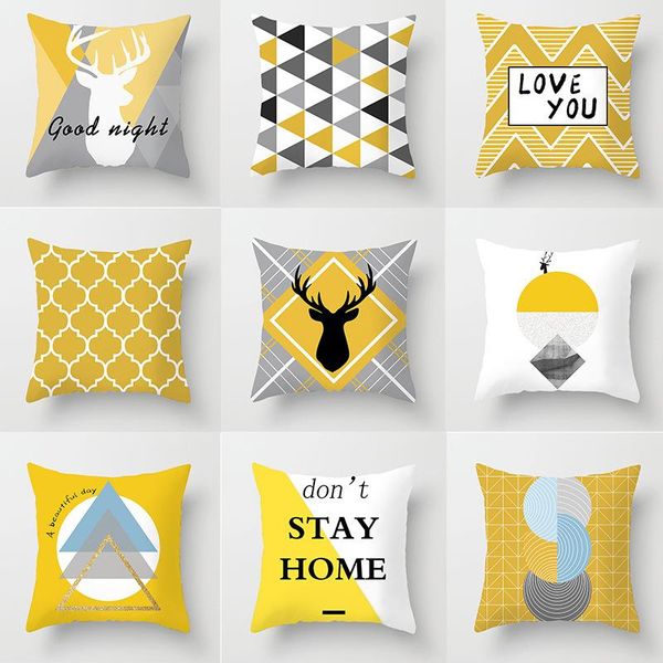 

cushion/decorative pillow nordic yellow color cushion cover geometric elk print decorative case polyester throw pillowcases office sofa home