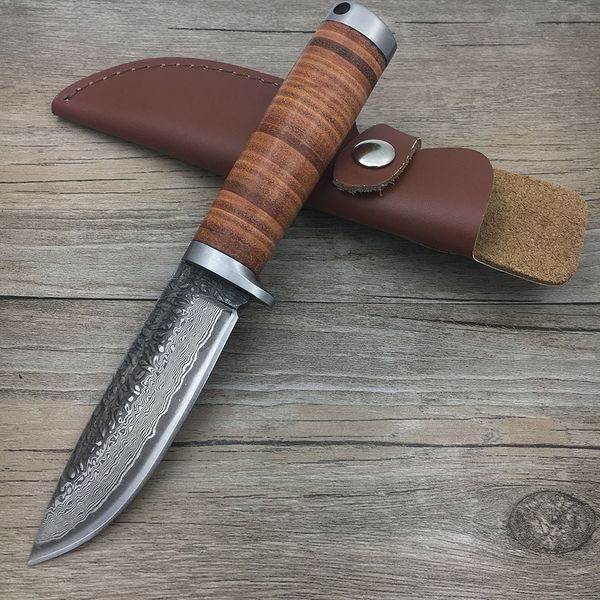 

58rhc high-carbon stee straight knife forged damascus stee hunting fixed tactica knives with scabbard