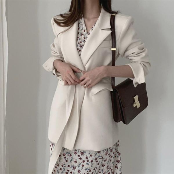 

notched solid lace-up blazer coat female 2021 new autumn winter elegant formal women blazers suit jacket woman clothes, White;black