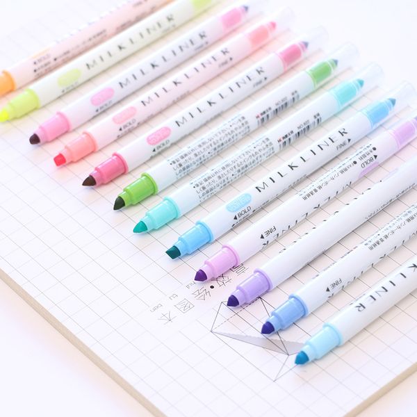 

12pcs/set Mildliner Same Type Highlighter Pen Stationery Double Headed Fluorescent marker Pen 12 Colors Mark Pen Cute Milkliner