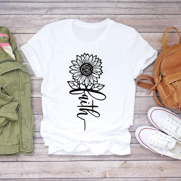 

and women flower faith mens t shirts letter clothing trend 90s short sleeve print lady womens graphic female tee, White;black