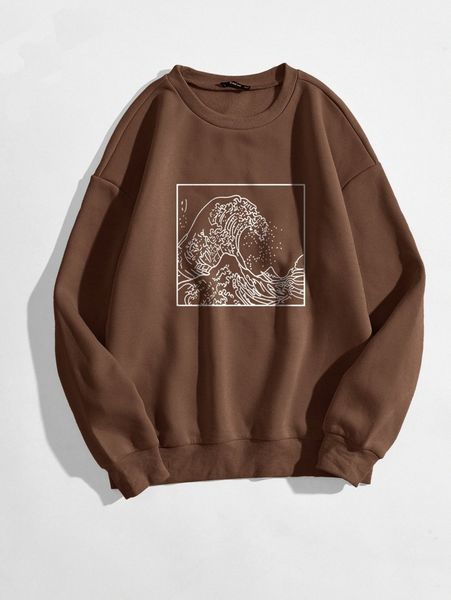 

waves print round neck thermal sweatshirt y9pq#, White;black