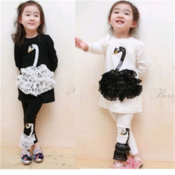 Meninas bebê vestido doce princesa swan vestido de baile crianças camiseta lace bolo tutu roupas crianças mola terno roupas vestuário 210615