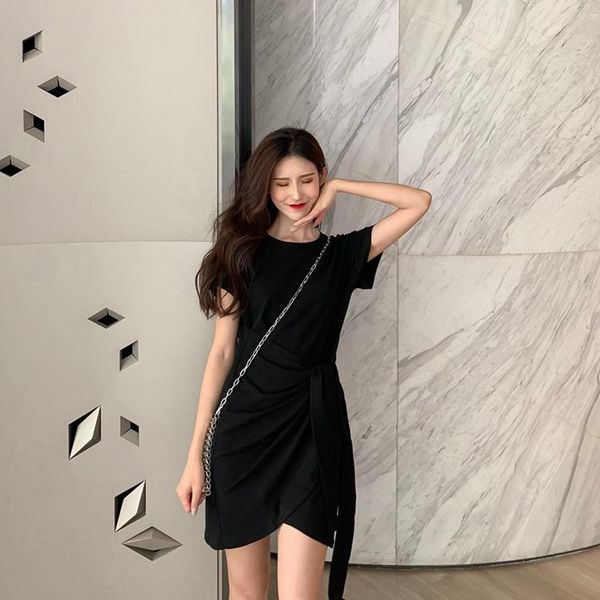 

casual dresses summer fashion temperament french niche self-cultivation short-sleeved straps were thin and high-waisted short female dress, Black;gray