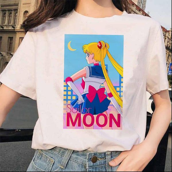 

sailor moon summer new fashion kawaii t shirt women harajuku ulzzang t shirt 90s girls tshirt cartoon tee, White
