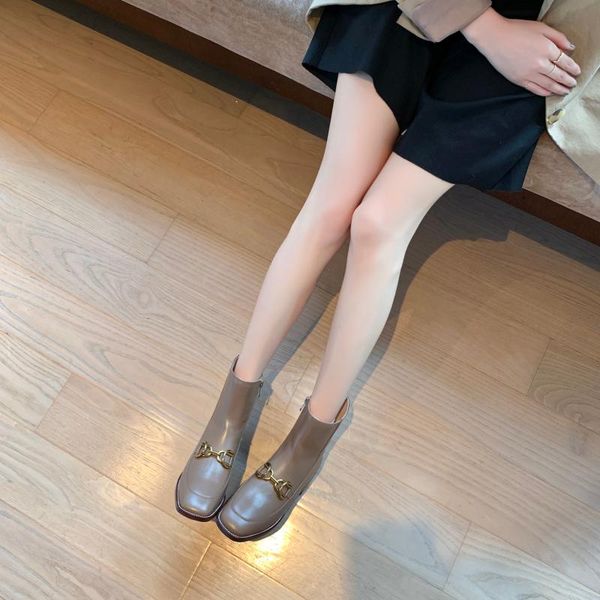 

boots 2021 winter handmade horsebit leather fashion short smoke tube, Black