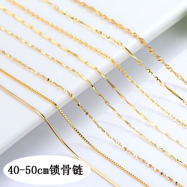 

925 pure necklace plated 18k lock gold color female silver snake bone neck chain
