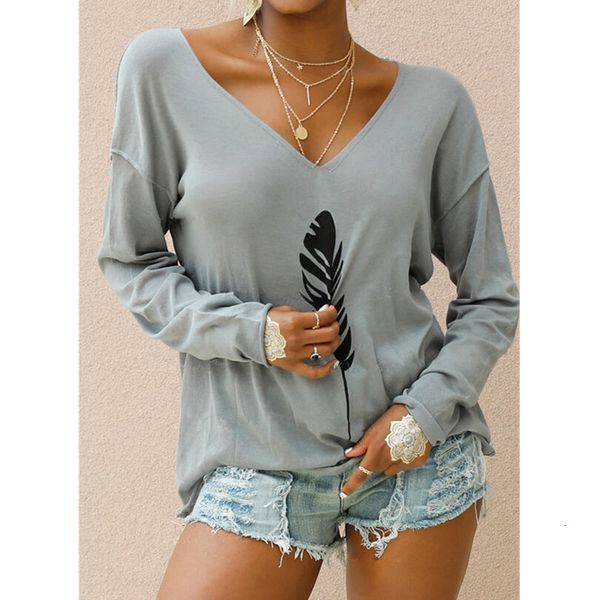 

shirt solid long mouw ladies casual v-neck t-shirt women's, White