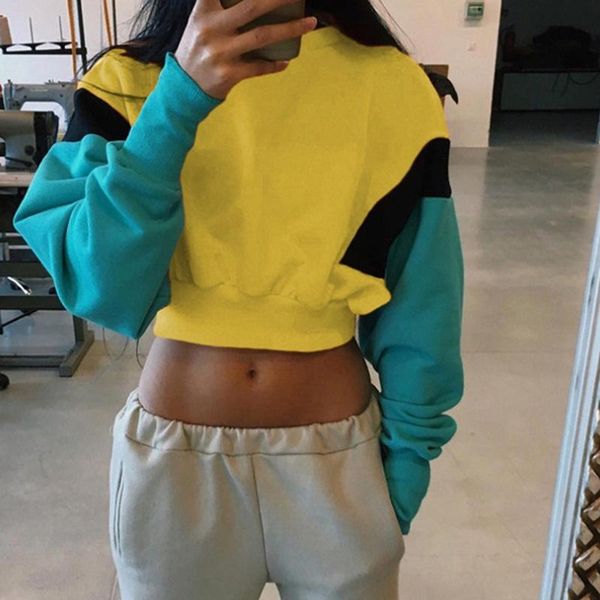 

women's hoodies & sweatshirts fashion sweatshirt women cute patchwork color crop hoodie long sleeve jumper hooded pullover coat top, Black