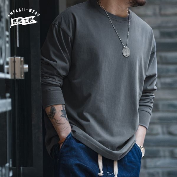 

men's t-shirts maden vintage epoxy letters t-shirts men cotton loose basic long-sleeved t-shirt streetwear curved tees shirt man c, White;black
