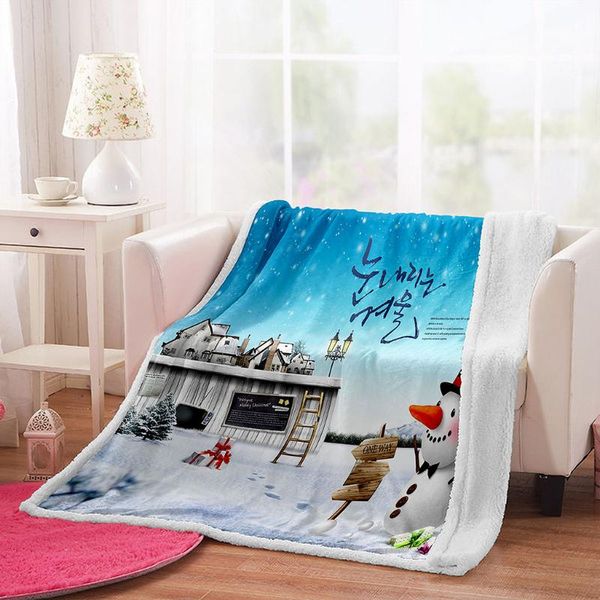 

blankets irisbell cartoon snowman printed blanket couch sofa bed warm quilt home decor soft throw travel comfort sherpa
