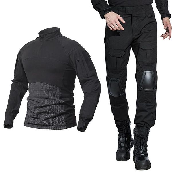 

hunting sets tactical suit uniform training camouflage shirts pants paintball clothes with pads 10 pockets, Camo