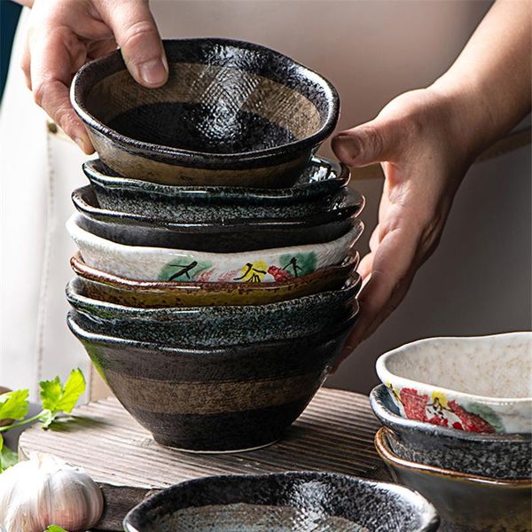 

bowls japanese household ceramic rice bowl noodle soup dessert korean ice creative retro tableware bamboo hat