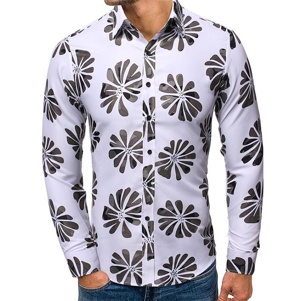 

fresh flowers tribal men's long sleeved shirt comfortable fit fashion retro style travel office entertainment, White;black