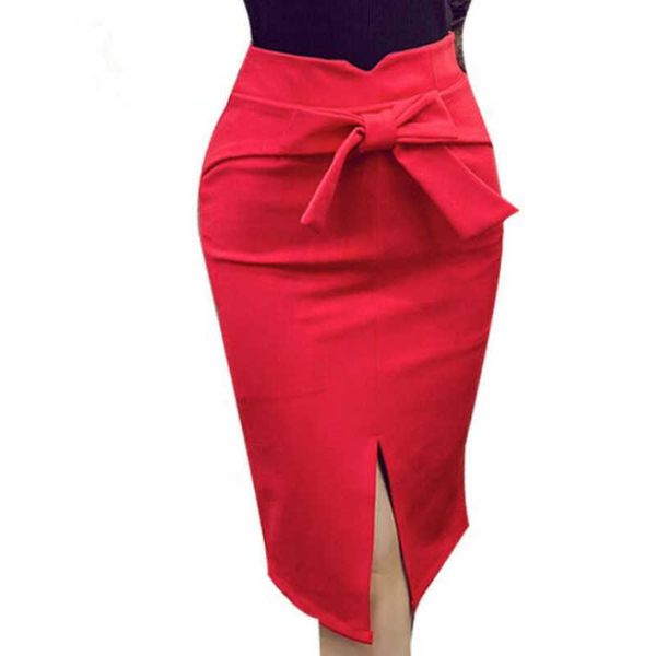 

autumn and winter women's office skirts high waist slim mid-length professional wear elegant skirt red 210527, Black