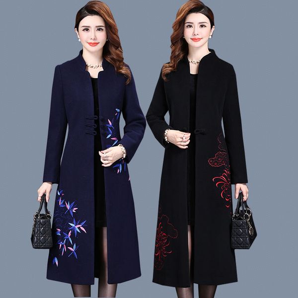 

women's jackets plus size 5xl wool coat women's overcoat embroidery trench coats autumn winter long woolen jacket female oute b07z, Black;brown