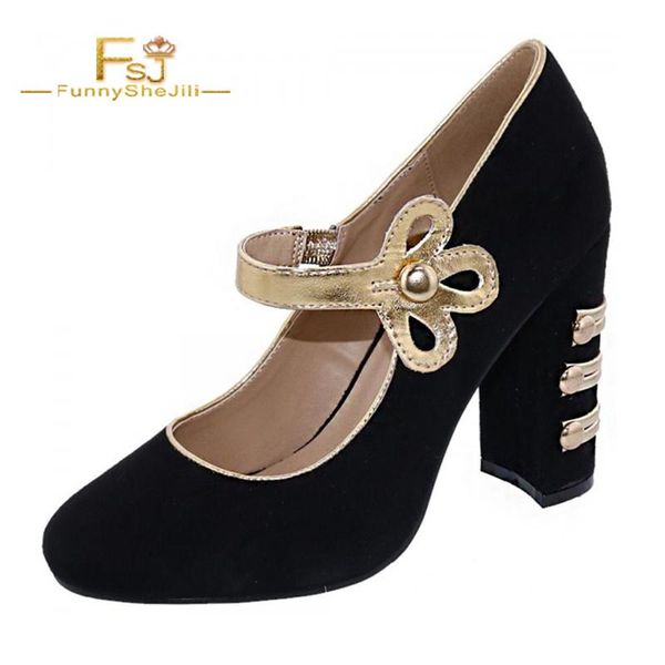 

dress shoes mature black suede chunky high heels ankle strap round toe women pumps mary jane spring autumn plus size 16