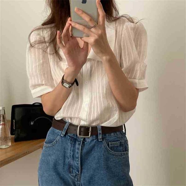 

vintage streetwear summer office lady sale retro slim femme short sleeves women chic gentle shirts 210525, White