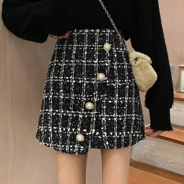 

skirts women plaid a-line simple tweed black female vintage short skirt bottoms for girls autumn winter