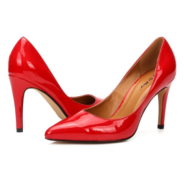

dress shoes crossdresser spring stilettos 10cm thin high heels tube dance women red patent leather office pointed toe wedding pumps, Black