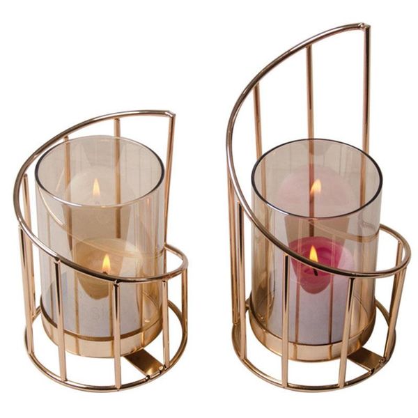 

2pcs gold iron candle holder geometric candlestick romantic crystal candle cup home decoration table decoration