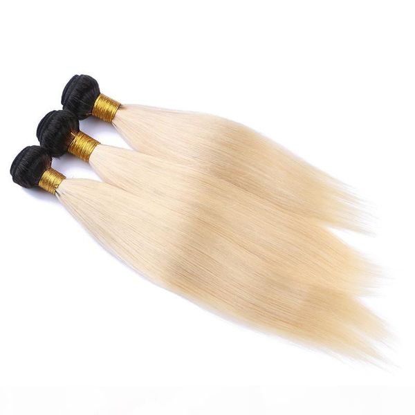 

brazilian #1b blonde ombre hair weave silk straight virgin hair bundles dark root blonde human hair extensions straight 3pcs lot, Black