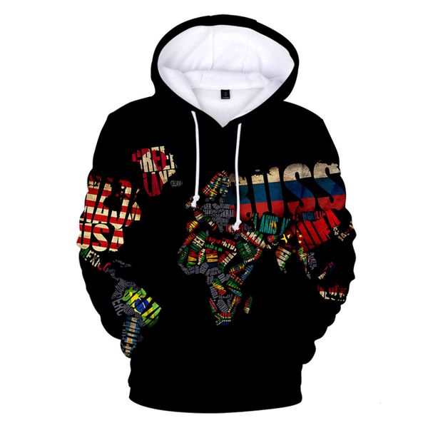 

women's hoodies & sweatshirts male/female autumn/winter polyester cotton novelty map of the world 3d hoodies fashion high street haraju, Black