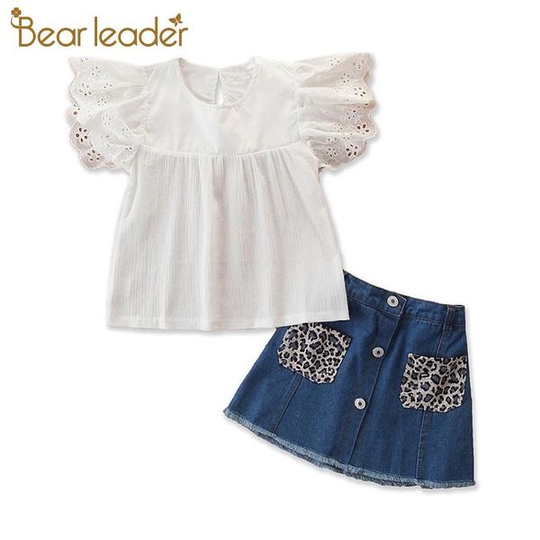 

bear leader girls fashion bowtie clothing sets new summer baby ruffles and denim skirts outfits children casual clothes 3-7y, White