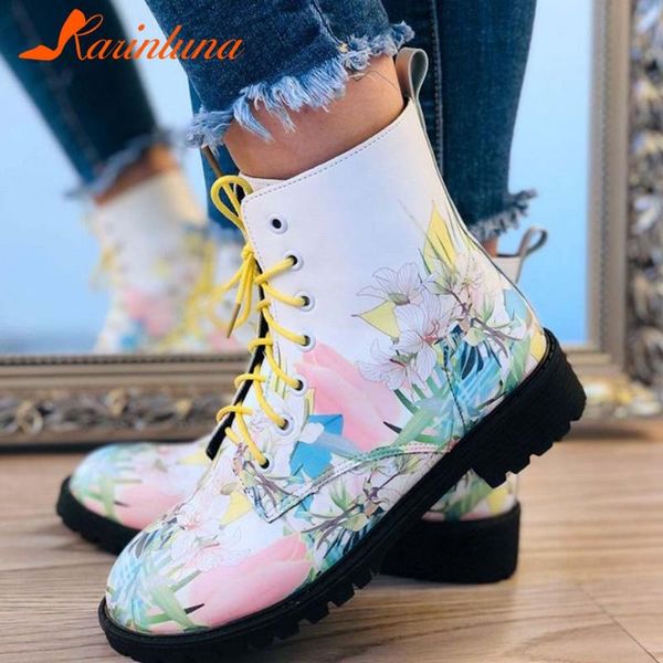 

boots karin fashion ladies spring casual chunky heels graffiti light color ankle women short shoes, Black
