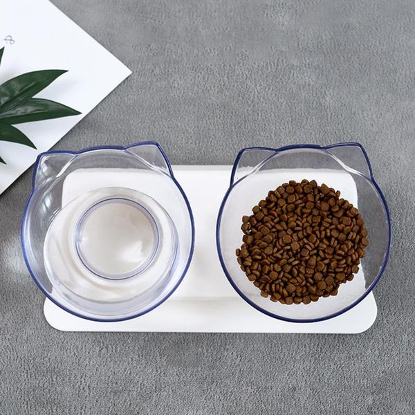 

non-slip cat bowls double bowl pet dog bowl raised stand transparent with protection cervical transparent cat bowls