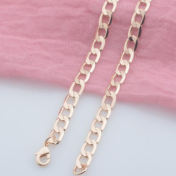 

chains 5.5mm men flat curb necklace women 585 rose gold color rn0057, Silver