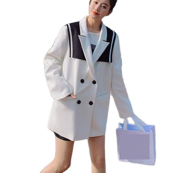 

women's suits & blazers getspring women blazer patchwork double breasted long sleeve ladies suit coat loose casual jacket autumn female, White;black