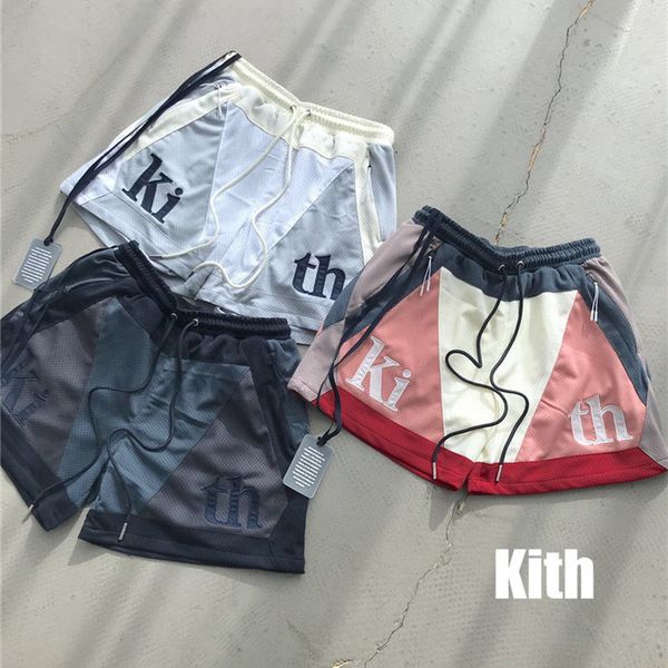 

2021 new retalhos kith malha vermelho preto branco oversize breechcloth respirvel cordo masculino shorts casuais s3g2, White;black