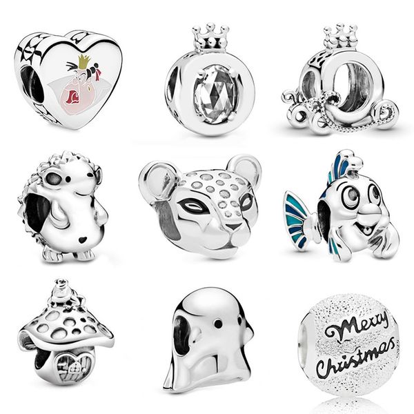 Memnon Jewelry 925 Sterling Silver Polished Crown O Carriage Charm Nino the Hedgehog Charms Mushroom Frog Bead Boo Ghost Beads Fit Pandora Style Bracciali Fai da te