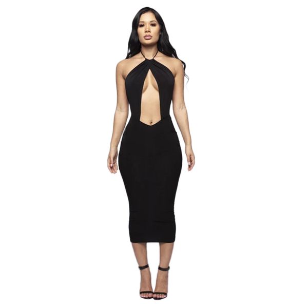 

cotton material black party dresses sleeveless halter neck backless slim cute holiday bodycon vestidos for woman, Black;gray