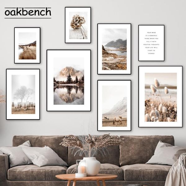 

paintings fall horse sheep posters reed lake beach wall art canvas painting landscape prints nordic pictures living room home decor