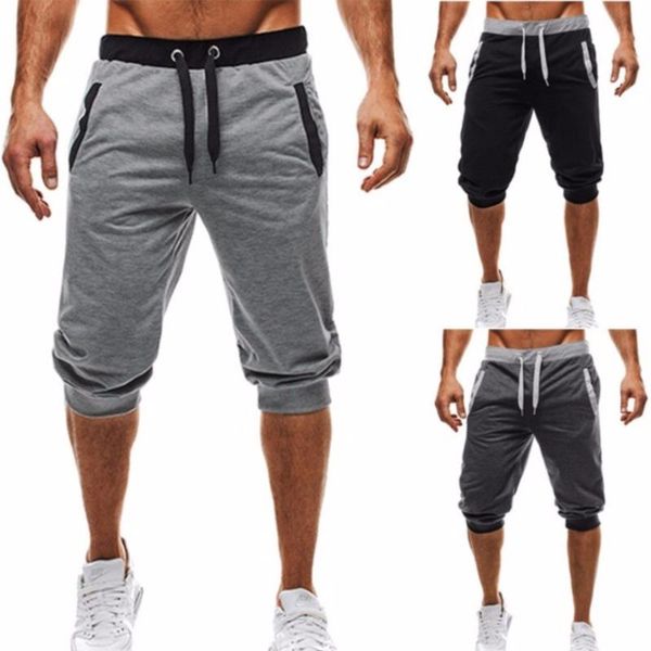 

shorts men summer leisure knee length shorts color patchwork joggers short sweatpants trousers men bermuda 3xl, White;black