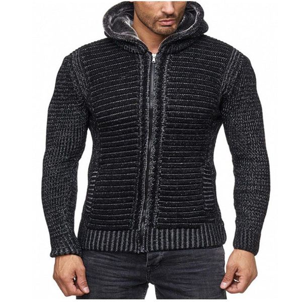 

men's sweaters 2021 sweater autumn winter thick hooded knitwear zippers cardigan sweatercoat men jumper jacket coats, White;black