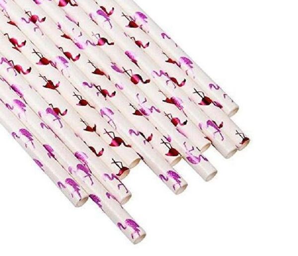 Бумага солома фламинго напечатана экологическими соломинки для питьевых присосок для вечеринки свадьба свадьбы рождественские дома дети подарок горячие продажи