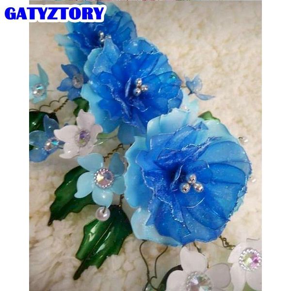 

gatyztory blue flower painting by numbers handpainted 40x50cm framed modern home living room wall artcraft acrylic oil picture