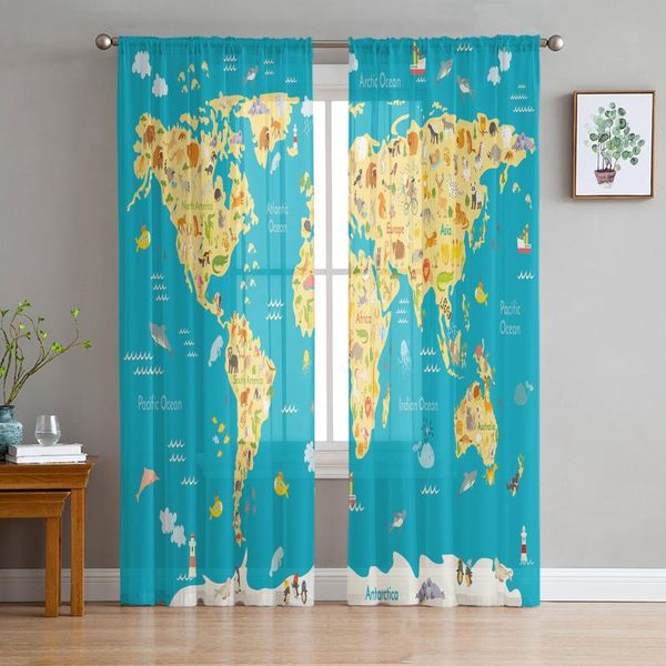 

curtain & drapes luxury sheer window curtains map animal world kitchen bedroom living room tulle study french chiffon