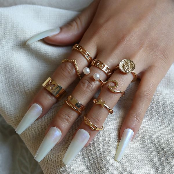 

s2662 fashion jewelry knuckle ring set geometric animal butterflu hollow out stacking rings set 10pcs/set, Silver
