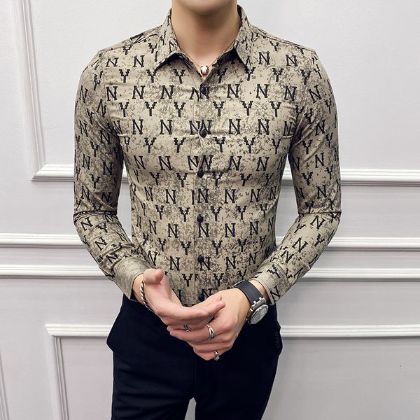 

2021 new khaki mens club fashion designer letter print casual slim fit long sleeve shirt streetwear social formal tuxedo shirts 4xl arxo, White;black